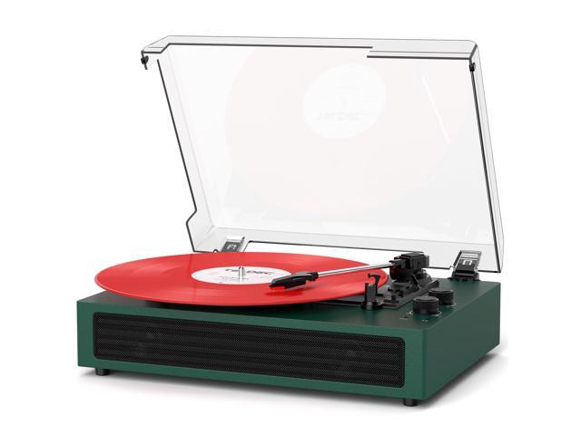 Green Bluetooth Record Player, 3-Speed Belt Drive Turntable Customize your sound with bass & treble control, Bluetooth, 3-speed playback, stereo...