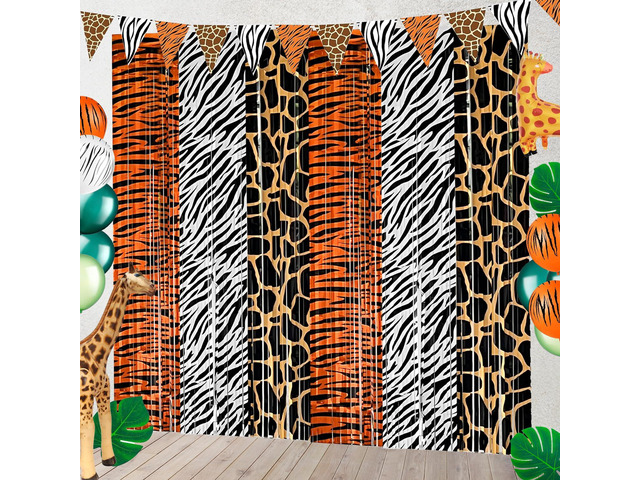 Safari Animal Party Decorations, 2 Pcs Party Animals Birthday Backdrops Tinsel Foil Curtain Streamers for Wild Jungle Animals Baby Shower Birthday...