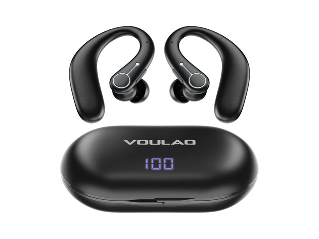 VOULAO Open-Ear Bluetooth Headphones, Personal Sound Amplification Earbuds with Noise Cancellation, 5-Level Volume Control, IPX4 Waterproof,...