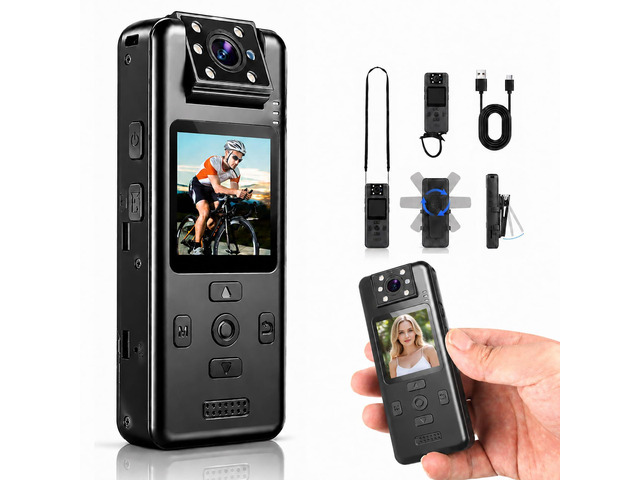 4K Body Camera with Audio, Wearable Cam 180Â° Rotating Lens, 6H Battery, IR Night Vision, Mini Cam for Pet, Office, Law Enforcement, No Wi-Fi, No...