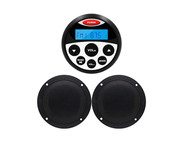 Marine Stereo - Waterproof Bluetooth MP3 USB AM/FM Radio with 2 Black Speakers (304-4001B)