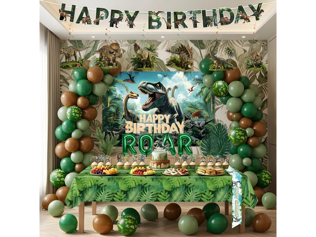Dinosaur Birthday Party Decorations with Backdrop High-Density Balloons Set for Jurassic World Theme Party Supplies and Dino Park Celebration Events