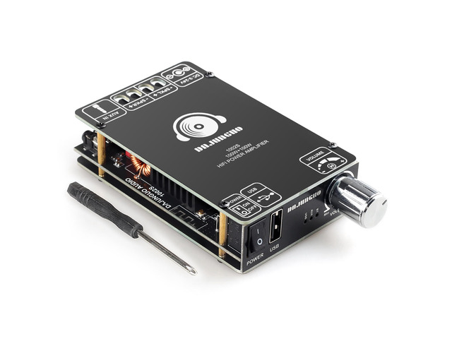 DAJUNGUO 1002S 2.0 Bluetooth Amplifier Board with Dual TPA3116D2 Chips, 100W+100W Power Output, Wide Voltage Range of 9-24V DC, Bluetooth/USB/3.5mm...