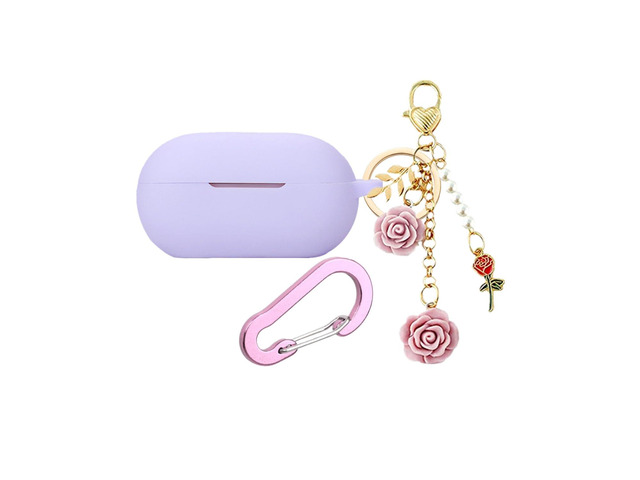 Case for Beats Solo Buds Case Cover with Flower Keychain, Cute Soft Silicone Shockproof Protective Skin Cases for Beats Solo Buds Wireless Earbuds...