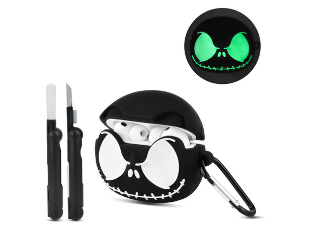 for AirPods Pro 3 Case with Cleaner Kit, Glow in ihe Dark, Black Cool Cartoon Funny Skull Case for Apple Airpods Pro 3rd Generation Protective...