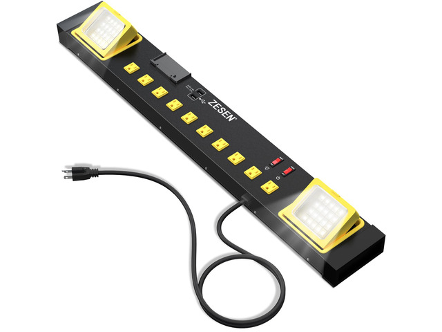 Heavy Duty Metal 10 Outlets Long Power Strip with LED Worklight, Black Wall Mount Workbench Multi-Outlets Power Strip with 4ft 14/3 AWG Cord, 2...