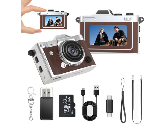 Mini Keychain Camera - 2K FHD Tiny Retro Digital Camera with 32GB Card, 1.47' Screen & OTG Adapter, Vintage Compact Micro Pocket Birthday Gift for...