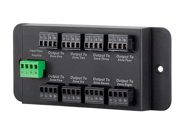 8 Zone Single Input Speaker Distribution Hub, Connect Up to 8 Pairs of Speakers to A Single Amplifier or Receiver, Black (138161)