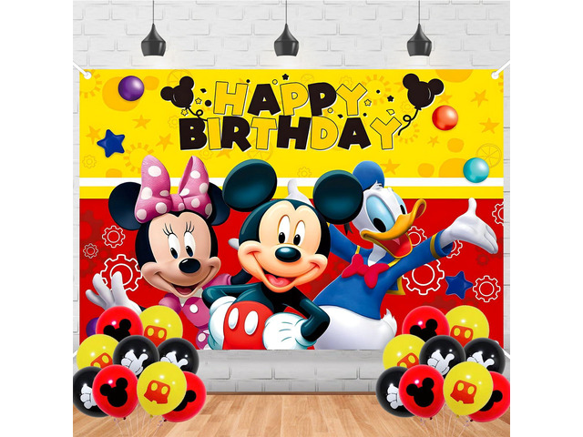 Cartoon Mouse Birthday Backdrop,Cartoon Red Mouse Poster for Mouse Theme Party Decorations Anime Birthday Supplies Background Studio Shoot Photo Props