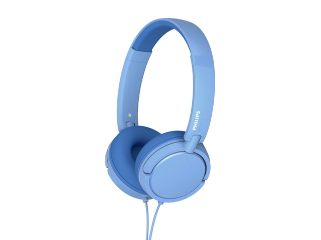 K2019 Lightweight On-Ear Wired Kids Headphones - Built-in Mic, Safe Volume Limited, Foldable & Durable, Blue