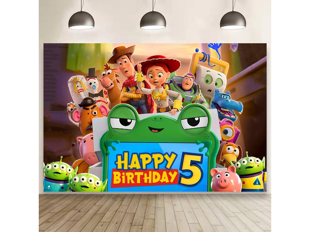 Cartoon for Toy Inspired Story 2026 Background Birthday Decorations, Happy Birthday Banner Backdrop for Dragon Birthday Party Supplies, Polyester...