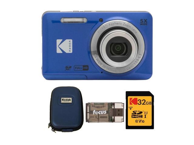 PIXPRO Friendly Zoom FZ55 Digital Camera (Blue) Bundle 32GB Class 10 UHS-I U1 SDHC Memory Card, Case, (4 items)