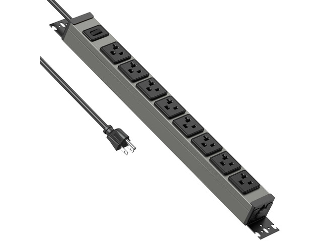 Heavy Duty Power Strip Wall Mount, 20 Amp Surge Protector 1200J Metal 8 Outlet Under Desk Mounted 20A, Garage Power Table Socket Industrial Outlets...
