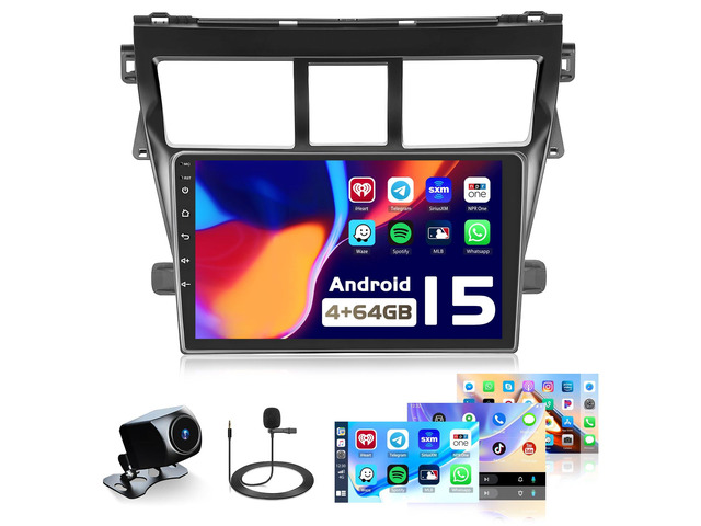 4+64G 9 inch Car Radio for Toyota Yaris Vios 2007-2013 Car Stereo 1280*720 Touch Screen for Yaris with Wireless Carplay, DSP, FM/RDS, 32EQ,...