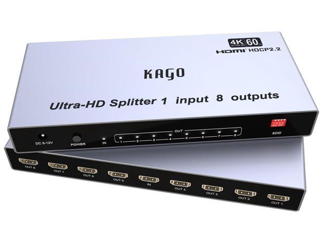 4K@60Hz 8 Port HDMI Splitter 1 in 8 Out with EDID HDR10 & 3D, Lossless 18Gbps Video Pass-Through, Smart EDID Switch, HDCP 2.2, Heavy-Duty Metal