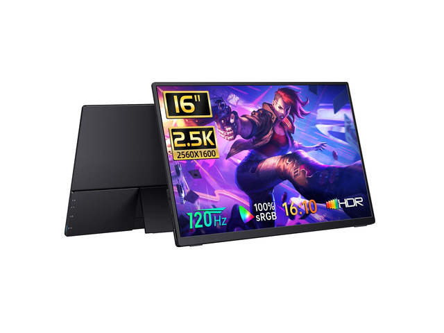 Portable Monitor Gaming 2.5K 120Hz, 16' 2560x1600 QHD 16:10 400 Nits HDR FreeSync Portable Monitor w/Speaker Sleeve Case, External Screen for PC...