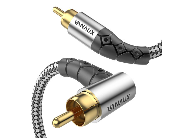 Subwoofer Cable 90 Degree RCA to RCA Audio Stereo Cable Male to Male 24K Gold Plated Connector Nylon Braided Double Shielded Clean Sounding Signal...