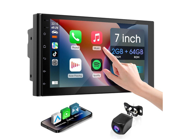 7' Upgrade Wireless Double Din Car Stereo with Carplay, Android Auto, Bluetooth5.0, RCA,HD Touchscreen Car Radio, Backup Camera, SWC, FM/AM,Audio...