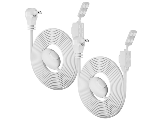 2 Prong 3 Outlets Flat Plug Extension Cord 6 FT/2 Pack with Foot Switch & Safety Cover for Floor Lamp Christmas Light Appliance 16AWG 125V 13A...