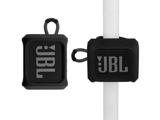 Silicone Case Cover for JBL Go 3 Portable Speaker with Removable Strap for Bike Golf Cart Travel Carrying Case Protective Sleeve Speaker Cover (Black)