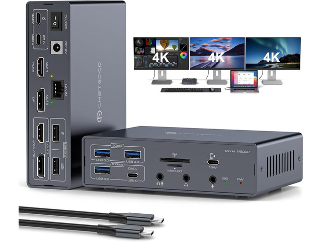 USB C Docking Station 3 Monitors for MacBook Air Pro Triple 4K@60Hz Extended Display with Dsiplaylink for M5 M4 M3 M2 M1 Laptop USB Dock with 2...