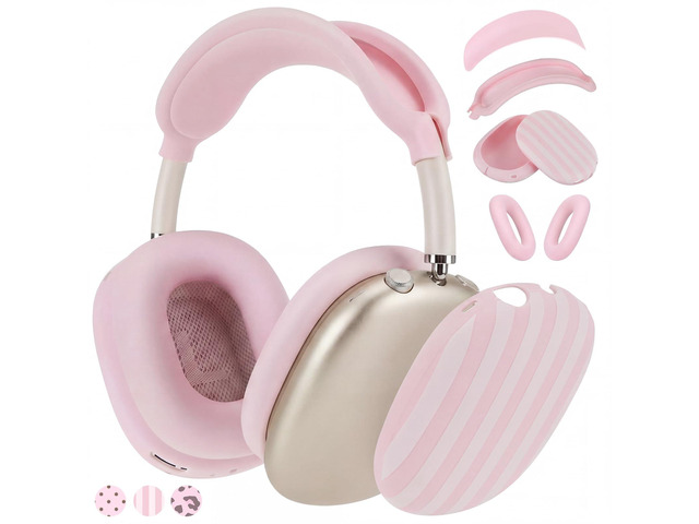 Pink Stripe Silicone Case Cover Compatible with AirPods Max USB-C 2024 4-in-1 Ear Pad, Ear Cup & Headband Covers, Soft Anti-Scratch Accessories,...