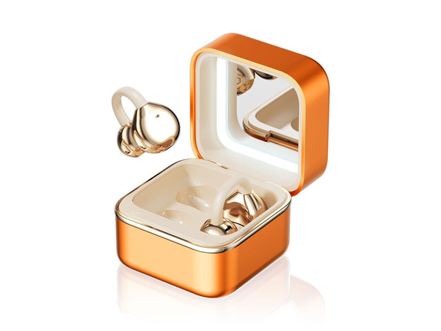 Clip On Ear Headphones with a Makeup Mirror, Open Ear Earbuds Wireless Bluetooth Earbuds,Ultra-Long Battery Life, for Android/iOS Phones (Orange...