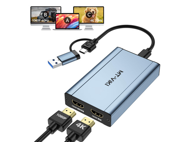 HDMI Splitter Extended Display for Dual Monitors/Multi-Monitor, 4K@30Hz & 1080P@60Hz, USB 3.0 & USB C Adapter to HDMI for Windows & Mac, Required...