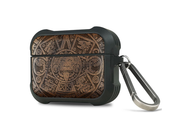 Solid Wood Case for AirPods Pro 3, The Maya Calendar, Walnut AirPods Pro Case 3rd Generation, Titanium metal Quick-Release Keychain, Compatible...