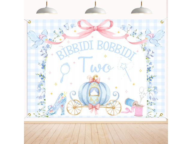 Bibbity Bobbity Two Backdrop - Castle Princess Magical 2nd Bday Decor, Bibbidi Bobbidi Two Banner, Cheers to 2 Years, Pumpkin Cart 2nd Birthday...