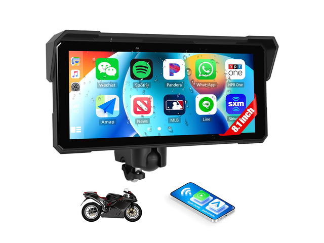 8.1 Inch IPS Waterproof Portable CarPlay Screen for Motorcycle with Wireless CarPlay & Android Auto,GPS Display,Bluetooth,TF Port,Support Siri,12V...