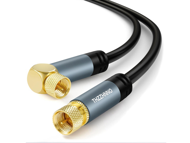 15FT Coaxial Cable, F-Type Connector, 90 Degree Angled to Straight Male, Compatible with TV, Radio, DVB-T2/C/S, Cable Modem, Satellite Receivers