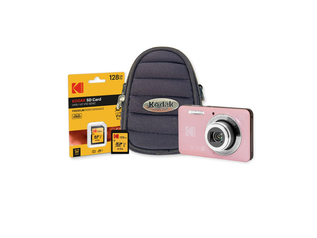 PixPro FZ55 Friendly Zoom Pastel Digital Camera Bundle High-Speed 128GB SD Card, 16MP Full HD, Small Pouch Case, (3 items)