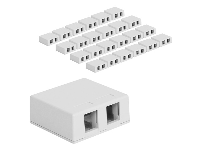 2 Port Surface Mount Box in White, 25 Pack, Works with Slim and Wide Profile Keystone Jacks (Sold Separately), Compact Outlet for Voice and Data...