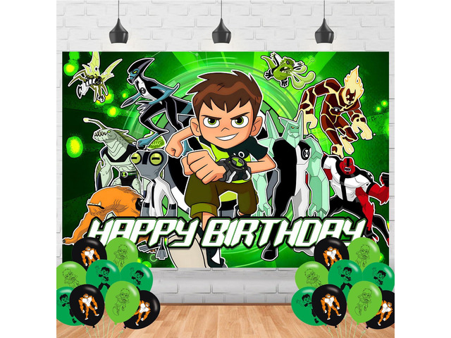 Ben-10 Birthday Party Supplies Backdrop 5x3 Cartoon Ben Kids Happy Birthday Background Photography Cartoon Party Decorations Banner Photo Booth Props