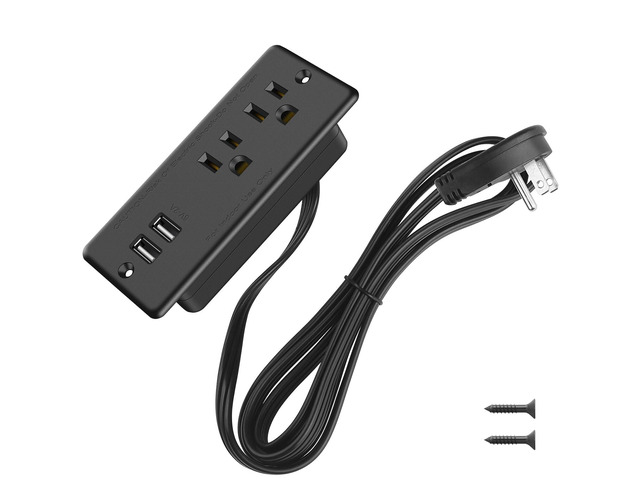 Furniture Recessed Power Strip, 10W USB A Ports, Black, 6FT Hidden Charger Station, Flush Mount, 45°Flat Plug, Plug Extender, Conference Socket,...