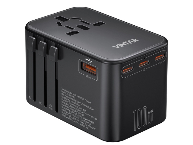 Universal Travel Adapter 100W GaN, 5-in-1 with 3USB-C & 1USB-A Fast Charging for Laptops/Tablets/Phones, All-in-One Plug Adapter, International...