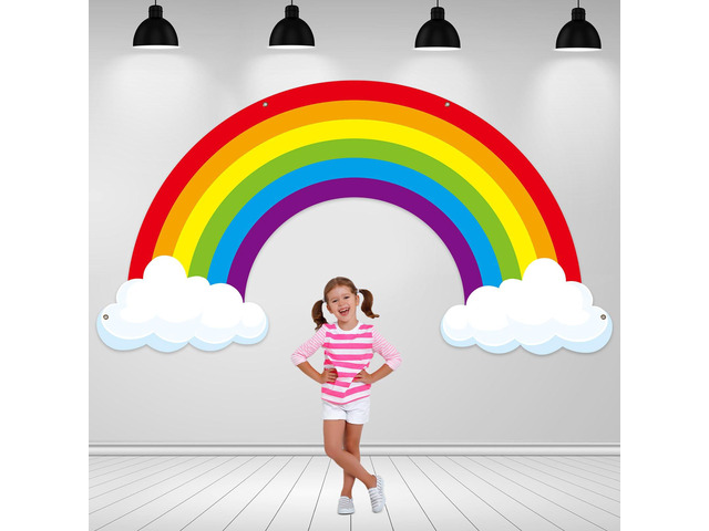 9.8X5.3Ft Long Rainbow Backdrop VBS Rainbow Themed Photo Booth Wall Decor Rainforest Falls Photo Background Happy Birthday Banner Cloud Bulletin...