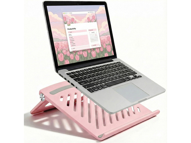 Cute Pink Laptop Stand for Desk - Adjustable Foldable Laptop Riser, Fun White Elephant for Women Coworkers, Ventilated & Sturdy with Anti-Slip Pads...