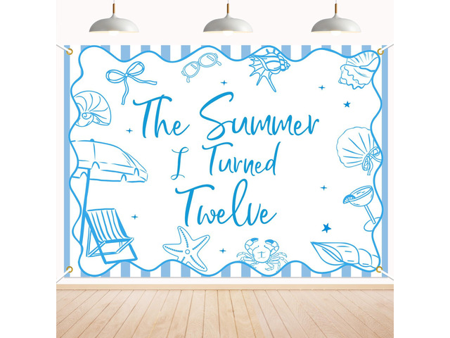 The Summer I Turned 12 Backdrop - Summer Tropical Pool 12th Birthday Decor, Summer Beach 12th Birthday Party Decorations 7x5ft