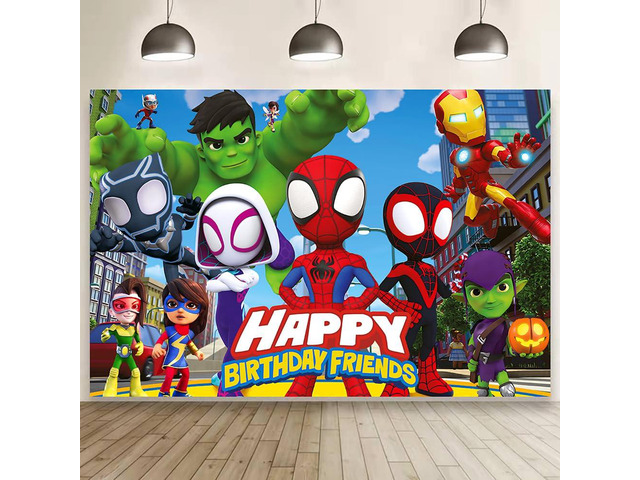 Spider and Friends Birthday Decorations,Spider and Friends Happy Birthday Banner Backdrop for Kids Birthday Party Supplies (5x3ft)