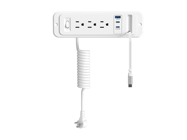 65W USB Recessed Power Strip with 60cm Retractable USB C Cable,Flush Mount Furniture Drawer Outlet kit insert in 4 USB & (3) 15 Amp AC Outlets,...
