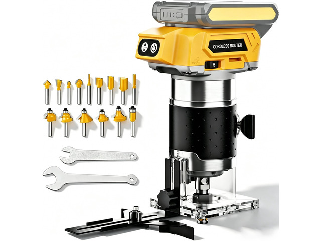 Brushless Cordless Router for Woodworking, Compatible with Dewalt 20V Battery (Battery Not Included), 6-Speed, 30000-RPM Trim Router, 15-Pcs Trim...