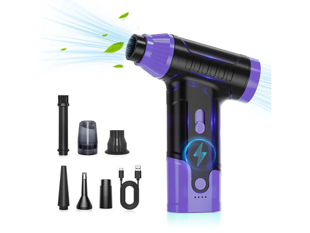 Compressed Air Duster Keyboard Cleaner, Electric Air Blower (Purple) Cleaning Kit 150,000 RPM Mini Duster Spray for Dusting PC, Car, and Vacuum
