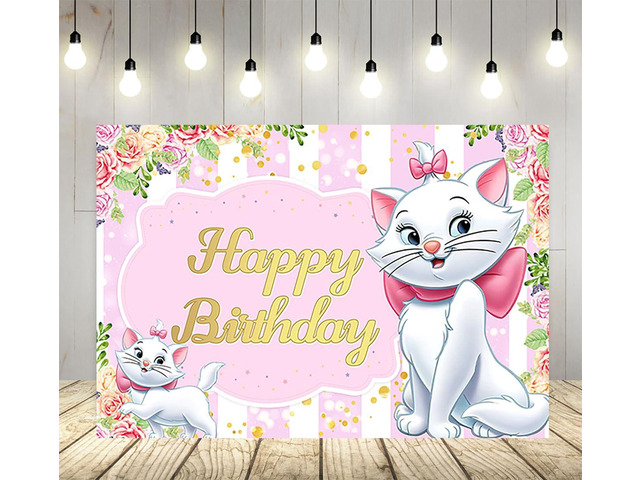 Pink Cat Backdrop for Birthday Party Supplies Pink Marie Photo Backgrounds Marie Cat Theme Baby Shower Banner 59x38in JW623E