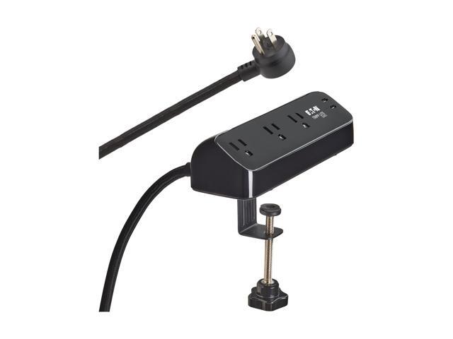 Eaton series Desk Clamp Power Strip Surge Protector, 3-Outlets, 2x 30W USB-C Charging Ports, 900 Joules, 10ft Braided Flat Extension Cord,...