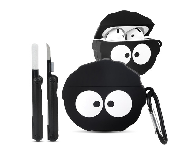 for AirPods 4 Case Cover Cute, Soft Silicone Protective, Black with Cleaner kit, 3D Funny Anime Cartoon Character Design Case for Apple AirPods...