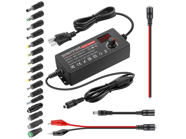 72W Adjustable Universal Power Supply DC 3.5V-24V 3A AC/DC Adapter LED Voltage Display,16 Tips,Polarity Converter,Alligator Clips,DC Pigtail...