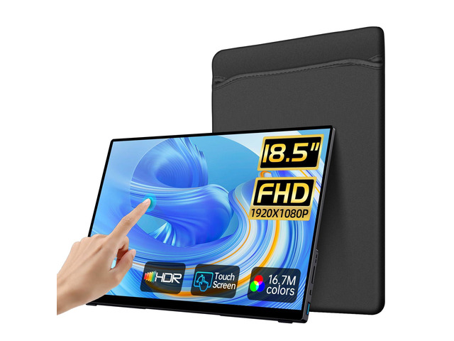 Portable Monitor Touchscreen,18.5'' FHD IPS Touch Screen Monitor, Travel Monitors w/Kickstand & Speaker, HDMI USB C External Screen for Laptop PC...