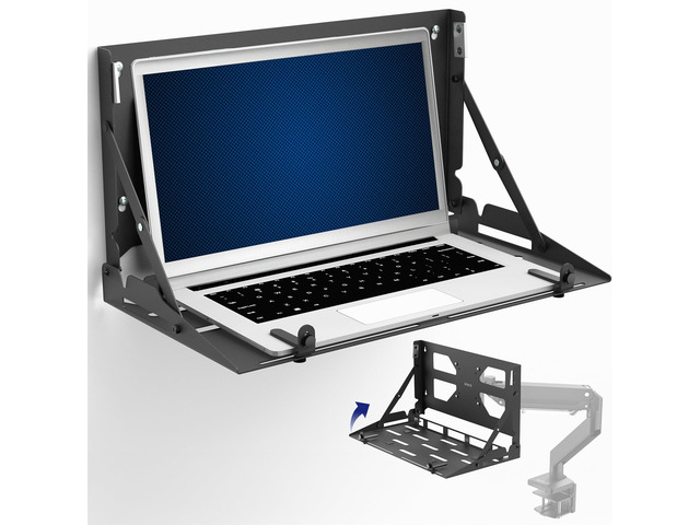 Black Flip Down 13 to 17 inch Laptop Tray Holder, Mount-FDLAP1 Designed for Wall-Mounted Floating Workstation or VESA Stand Accessory, Space...